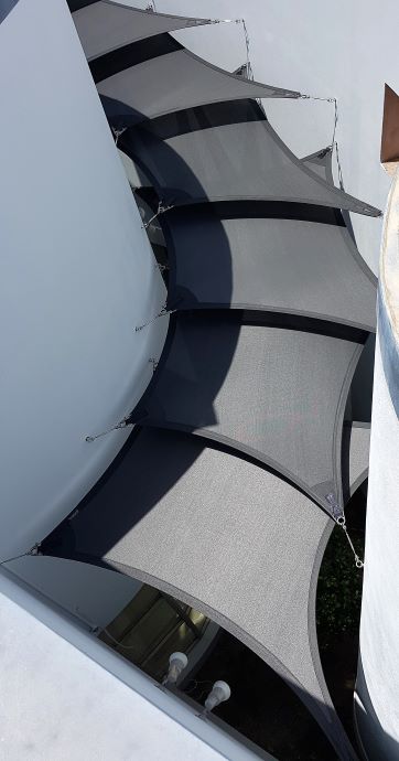 Norfolk Chapel Shade Solution Multiple Shade Sails using HVG Extrablock Fabric in Charcoal Colour